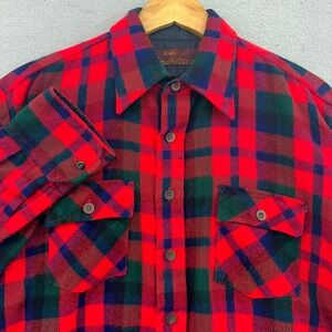 VTG KingSport Lumberjack Plaid Flannel Shirt Red Long Sleeve Button Up SZ M 90s